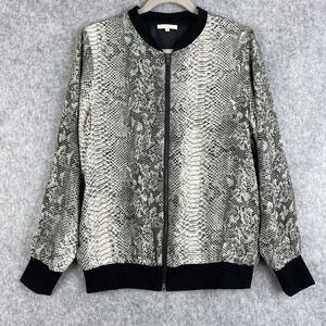 Gold Hawk Silk Bomber Jacket Womens Medium Snake‎ Print Full Zip Lightweight